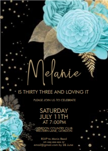 Aqua Gold Floral Birthday Invitation design preview