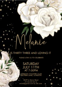 White Gold Floral Birthday Invitation design preview