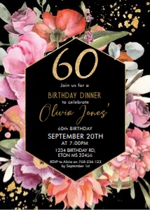 Bright Floral Gold Frame Black Invitation design preview