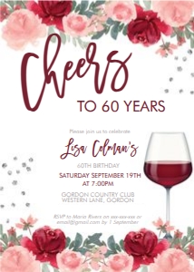 Cheers to Red Wine Burgundy Roses Invitation design preview