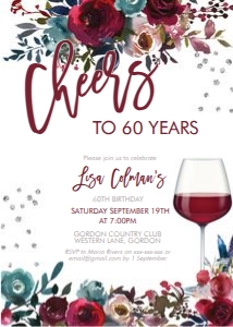 Cheers to Red Wine Blue Floral Invitation design preview