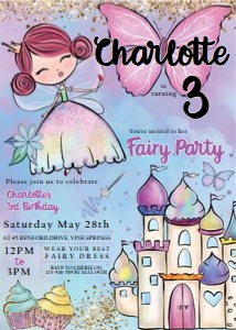 Fairy Butterfly Castle Birthday Invitation design preview