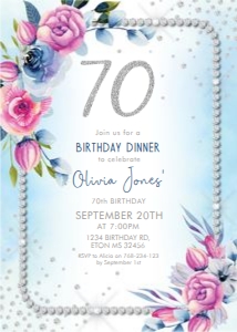 Blue Pink Floral Diamond Frame Invitation design preview