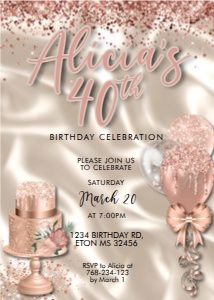 Pearl Rosegold Ivory Cake Invitation design preview