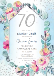 Aqua Pink Floral Frame Number Invitation design preview