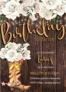 White Rose Cowgirl Boot Invitation design preview