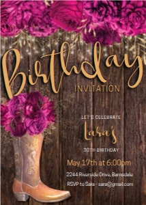 Hot Pink Floral Cowgirl Boot Invitation design preview