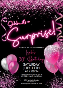 Neon Pink Surprise Birthday Invitation design preview