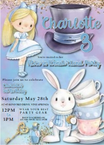 Alice in Wonderland Birthday Invitation design preview