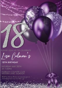 Purple Balloons Silver Number Invitation design preview