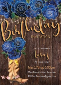 Royal Blue Rose Cowgirl Boot Invitation design preview
