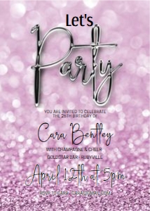 Lets Party Purple Glitter Invitation design preview