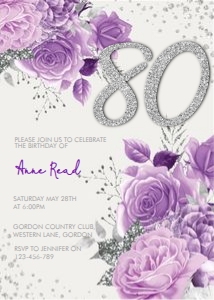 Eighty Lavender Silver Glitter Number Invitation design preview