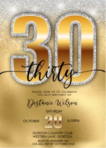 Gold Silver Sparkle Number Invitation design preview
