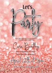 Lets Party Pink Glitter Invitation design preview