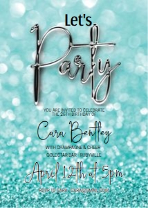 Lets Party Aqua Glitter Invitation design preview