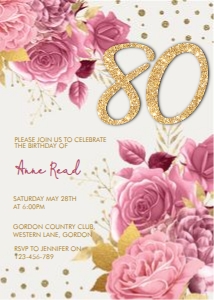 Eighty Pink Gold Glitter Number Invitation design preview