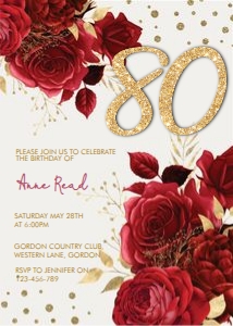 Eighty Red Gold Glitter Number Invitation design preview