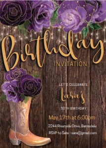 Purple Rose Cowgirl Boot Invitation design preview