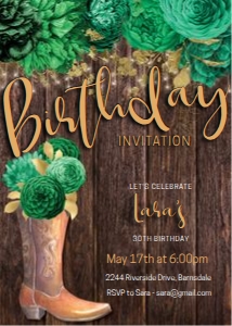 Emerald Green Floral Cowgirl Boot Invitation design preview