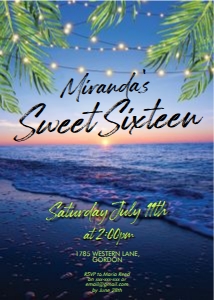 Sweet Sixteen Sunset Beach Birthday Invitation design preview