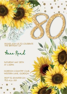 Eighty Sunflower Gold Glitter Number Invitation design preview