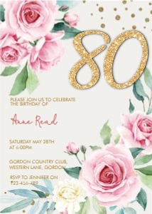 Eighty Pink Rose Gold Glitter Number Invitation design preview