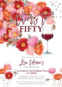 Cheers to Red Wine Poppy Birthday Invitation design preview
