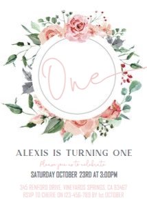 One Pink Rose Circle Birthday Invitation design preview