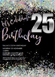 Black Silver Holographic Number Invitation design preview