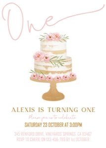 One Pink Gold Cake Birthday Invitation design preview