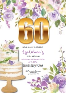 Lilac Yellow Roses Cake Number Invitation design preview
