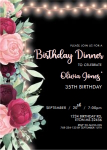 Marsala Pink Floral Lights Invitation design preview