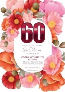 Poppies Burgundy Number Invitation design preview