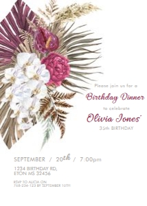 Boho Burgundy Tropical Invitation design preview