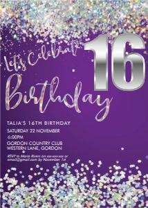Purple Silver Holographic Number Invitation design preview