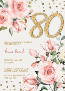 Eighty Blush Rose Gold Glitter Number Invitation design preview