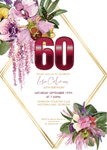 Orchids Burgundy Number Gold Invitation design preview