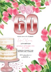 Pink Tulips Cake Number Invitation design preview