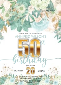 50 Green Gold Floral Invitation design preview