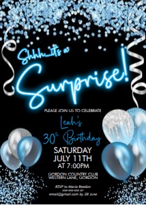 Neon Blue Surprise Invitation design preview