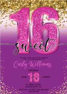 Hot Pink Glitter Number Birthday Invitation design preview