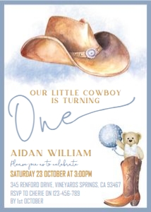 Cowboy Blue Hat Boot Invitation design preview