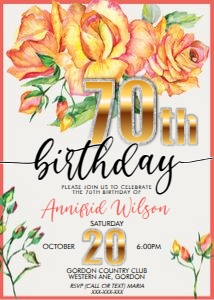 70 Yellow Roses Birthday Invitation design preview