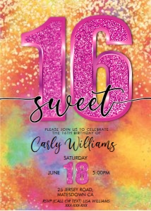 Hot Pink Glitter Number Orange Birthday Invitation design preview
