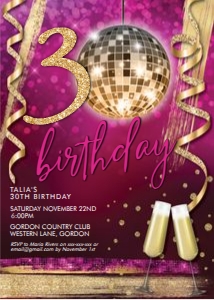 Pink Gold Glitter Disco Ball Invitation design preview