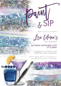 Paint and Sip Purple Holographic Invitation design preview