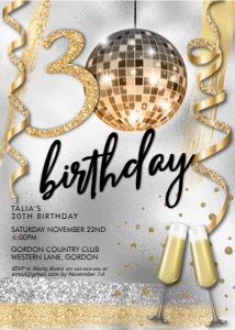 Silver Gold Glitter Disco Ball Invitation design preview