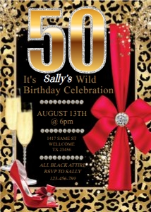 Gold Number Red Leopard Birthday Invitation design preview