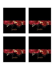 Red Floral Roses Black Placecards design preview